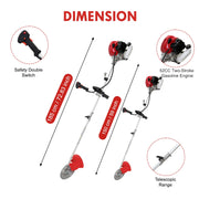 BAOKALER Gasoline Grass String Trimmer, 52cc Two-Stroke Engine, Adjustable Straight Shaft, Ergonomic Handle, 4 Detachable Heads, 1.25L Fuel Tank