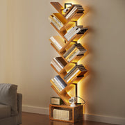 Casacomoda 8 Tier Tree Bookshelf with Customizable LED Lights, Floor Standing Storage Shelf for Home Office and Living Room