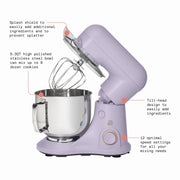 Beautiful 19314 5.3 Qt Stand Mixer, Lavender with Flat Beater, Dough Hook, Balloon Whisk