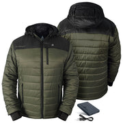 ActionHeat 5V Men's Poconos Battery Heated Puffer Jacket W/ Hood- Olive Green and Black, M