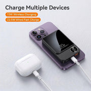 KIDSNADO 20000mAh Magnetic Wireless Charger Slim Battery Pack with LED Display Portable Power Bank, Black