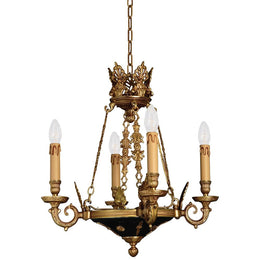 Minka Metropolitan Vintage Collection 4 Light 1 Tier Candle Style Chandelier, Dor Gold and Black Finish, Metal, Indoor, N850204