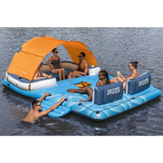 Bestway 43105E-BW-B CoolerZ Tropical Breeze 6-Person Inflatable Party Island Water Float with Detachable Sunshade and Cooler Bag, Blue/Orange