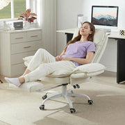 Bestier Big and Tall Executive Office Chair, Beige Velvet, Adjustable Flip-up Arms, Reclining High Back with Footrest and Side Pockets, 300 lbs Capacity, USUSWMTCZSZ-H200671A-WHTSBT