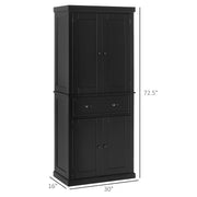 Aosom Kitchen Pantry Cabinet, Traditional Freestanding Storage with 4 Shaker-Style Doors, Drawer, 3 Adjustable Shelves, Brown, 72.5 in