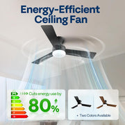 SPECSTAR 42 Inch Low Profile Ceiling Fan with Dimmable 3-Color LED Light, Remote Control, 6+1 Speeds, Reversible DC Motor, Black, Flush Mount
