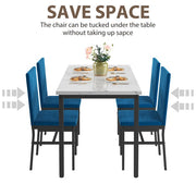uhomepro Dining Sets04 5 Piece Dining Room Table Set, Modern Dining Table Sets with Blue Velvet Upholstered Chairs for 4, Faux Marble Pattern Rectangle Kitchen Table Set for Home, Living Room, Restaurant, Small Space