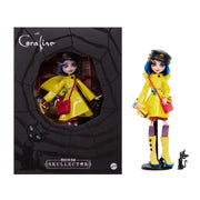 Mattel Monster High Skullector Coraline Doll with Yellow Raincoat, Movie-Inspired Accessories, Cat Figure, Rag Doll, Display Stand JHK65