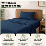 LDC Lux Decor Collection BMB-BLD-T-NVY-BLU Rayon from Bamboo Blend Twin Bed Sheets Set, Cooling, Navy Blue, 3 Piece