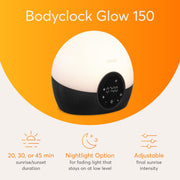 Lumie Bodyclock Glow 150 Sunrise Alarm Clock with Sunset Simulation, 10 Sleep and Wake Sounds, Adjustable Warm LED Light, Auto-Dimming Display, Black