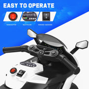 SPPTTY 12V Electric Motorcycle with 3 Wheels & Music, White - Kids Motorcycle