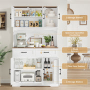 Homfa 74in Pantry Cabinet with Hutch, Tall Kitchen Storage Cabinet with Oak Countertop, White, 6 Doors, 4 Shelves, 2 Drawers