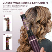 PARWIN PRO BEAUTY 7-in-1 Dual Voltage Hair Styler with Air Straightener, 28mm Auto Wrap Curlers, Paddle Brush, Blow Dryer, Jasper Plum, AB0326C