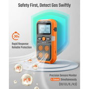 TOPTES Guard-101 4 in 1 Gas Leak Detecto, Monitor for H2S, CO, LEL, and O2, Orange