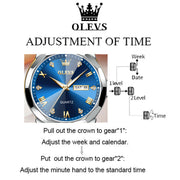 OLEVS Men's Dress Watch, Luxury Blue Dial with Diamond Accents, Two Tone Stainless Steel, Date Display, Luminous Hands, Waterproof 100 ft, 41mm 9931