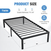 Concetta Twin Bed Frame, Heavy Duty Metal Platform, Black, 14-Inch Height