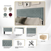 Castle Place WC8540TUHB-GY-VV Velvet Upholstered Headboard, Transitional Geometric Diamond Design, Grey, Twin