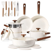 Carote A14319 22-Piece Pots and Pans Set, Ceramic Nonstick Cookware Set with Steamer,Induction Compatible, White