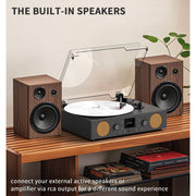 TANLANIN Record Player, 3-Speed Belt-Driven Turntable with Built-In Speakers, FM Radio, Bluetooth, RCA Line Out, AUX In, USB Recording, Auto Stop, Gray