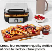 Chefman RJ04-4P-V2-WM 4-Slice Belgian Waffle Maker with Adjustable Temperature and Nonstick Plates - Black, New