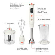 Beautiful 2-Speed Immersion Blender, 400W Motor, 8-Inch Stainless Steel Shaft, 2-Cup Chopper, 24 oz Measuring Cup, White Icing, 19561