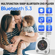 GCZ HD DVD Player for TV, Bluetooth 5.3 Streaming, HDMI 1080p Output, USB Playback, Remote Control, Built-in Speaker, Wall-Mountable, White, DVP-507