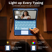 MoKo iPad Keyboard Case for A16 11th Gen 11in and 10th Gen 10.9in, Detachable Bluetooth Keyboard with 7-Color Backlight, Multi-Touch Trackpad, Pencil Holder, Navy Blue
