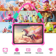 Baken Kids Tablet, 7 Inch HD IPS Touchscreen, 4GB RAM, 32GB Storage Expandable to 128GB, Android 13, WiFi, Bluetooth, Parental Controls, Dual Cameras, Pink Scratchproof Case with Lanyard