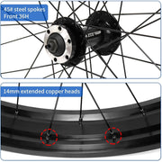 ZTZ Fat Tire Bike Wheelset, 20 x 4.0 Inch Front Wheel, 36H, 135mm Hub, 9mm Quick Release, Disc Brake Compatible - Aluminum Alloy Rim