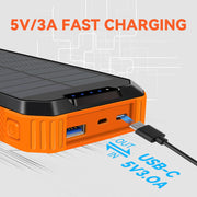 Yelomin Solar Power Bank, 49800mAh Portable Charger with Built-In 3 Charging Cables, Wireless Charging, Dual LED Flashlights, Waterproof, Durable for Outdoor Camping and Hiking