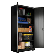 EDX 71 in Metal Storage Cabinet with Pegboard, Locking Doors, Adjustable Shelves, Anti-Tip Wall Mount, Black, EDX-TPG-G01