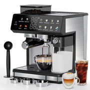 Bluebow All-in-One Espresso Machine with Built-In Grinder, 20-Bar Pressure, Black & Silver