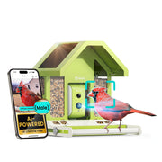Birdfy Smart Bird Feeder with 1080P HD Camera, Color Night Vision, AI Bird Identification, Solar Powered, Metal Build, Holds 2.5L Seed, Green, 93257