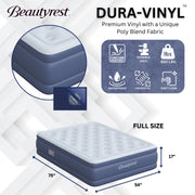 Beautyrest Supreme Air Full Size Inflatable Bed with Built-In SureLock Auto Shut-Off Pump, Puncture-Resistant Vinyl, Raised 17in Air Mattress Supports 650 lb, Blue, MM10917DB