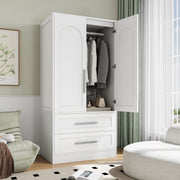 iPormis Wooden Armoire Wardrobe Closet with 2 Drawers, Aluminum Hanging Rod, White, 31.5 in x 21.7 in x 65 in, 13335366908