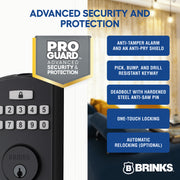 Brinks Electronic Deadbolt Lock with Fingerprint and Keypad, PRO-GUARD Security, Tuscan Bronze, ANSI Grade 3, Keyless Entry, Anti-Tamper Alarm, 4392-150