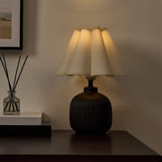 Home Decor Collection Black Ceramic Table Lamp with Off-White Scalloped Shade, 12.5 in, Contemporary Style
