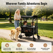 TouHeart 2 Seater Wagon Stroller with Adjustable UPF 50+ Canopy, All-Terrain EVA Wheels, Folding Design, Gray, JML003