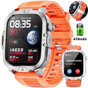 Mingwear Military Smartwatch for Men, 2.01-Inch TFT LCD, Aluminum Alloy Body, IP68 Waterproof, 100+ Sport Modes, AI Voice Assistant, Call Function, 400mAh Battery, Orange