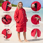 Lobmouse Waterproof Swim Parka, Windproof, Fleece-Lined Oversized Cover-Up, Unisex, Red, XS