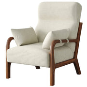 Bestier Mid-Century Modern Accent Chair with Solid Wood Frame, Off White Upholstery, and Decorative Pillows