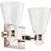 Kichler Kayva 2-Light LED Vanity Wall Sconce, Polished Nickel, Clear Faceted Glass, Dimmable, 15 in Wide, 45711PNLED