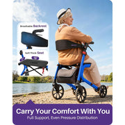 Kekoy Rollator Walker with Seat for Seniors, 400 lb Capacity, Reinforced K-Frame, Hidden Brake Cables, 10