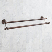 Signature Hardware Traditional Double Towel Bar, 26-3/4 in, Aged Brass Finish, Metal Construction, 955107