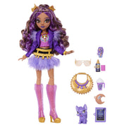 Mattel Monster High Clawdeen Wolf Doll with Furry Skirt, Moto Jacket, Pet Wolf Pup Crescent, 7 Accessories, Multicolor, JHK30