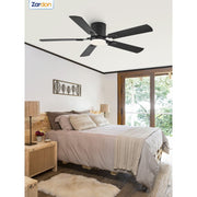 Zardon 52 Modern Ceiling Fan with Light, Remote Control, Flush Mount, Low Profile, Ultra-Quiet DC Motor, 6 Speeds, Indoor Y24FSD0005