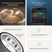 Oura Ring 4 Stealth Smart Ring, All-Titanium, Health Tracker with Smart Sensing, Water Resistant, Long Battery Life, Size 7, JZ90-54218-07