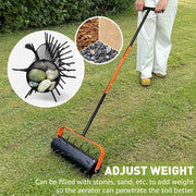 Auckpure chengsesongtu Rolling Lawn Aerator, Heavy Duty Manual Lawn Aerator with 42 Heat-Treated Spikes, 15 in Cutting Width, 71 in Adjustable Handle, Orange