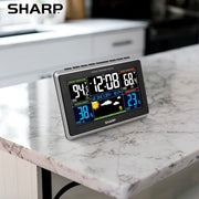 Sharp Weather Station with Wireless Indoor Outdoor Thermometer, Humidity Monitor, Atomic Clock, Alarm, Calendar, 12-Hour Forecast, AC or Battery Powered, SPC1027AMZ