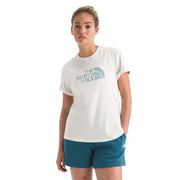 The North Face Evolution Regenerative Ink Half Dome Women's Active T-Shirt, White Dune, Medium, 100% Cotton, Relaxed Fit, NF0A8EWB